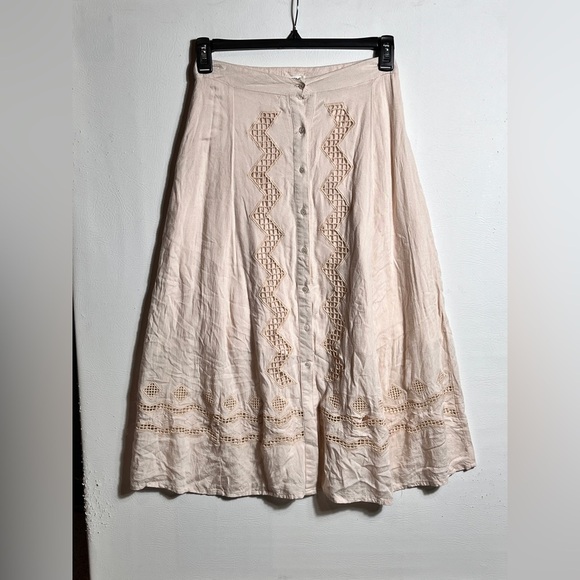 Tularosa Long Embroidered Cream Layered Skirt sz Small - Picture 3 of 11